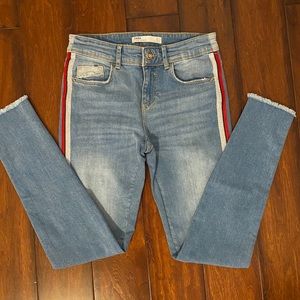 Zara red striped skinny jeans